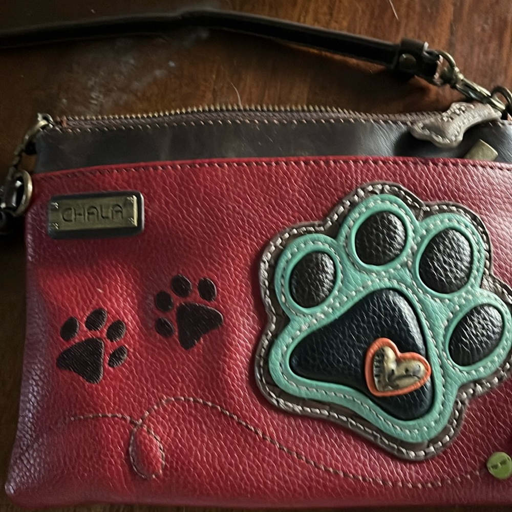 Adorable Chala Puppy Dog Paw Print in Turquoise Mini Wristlet/Purse